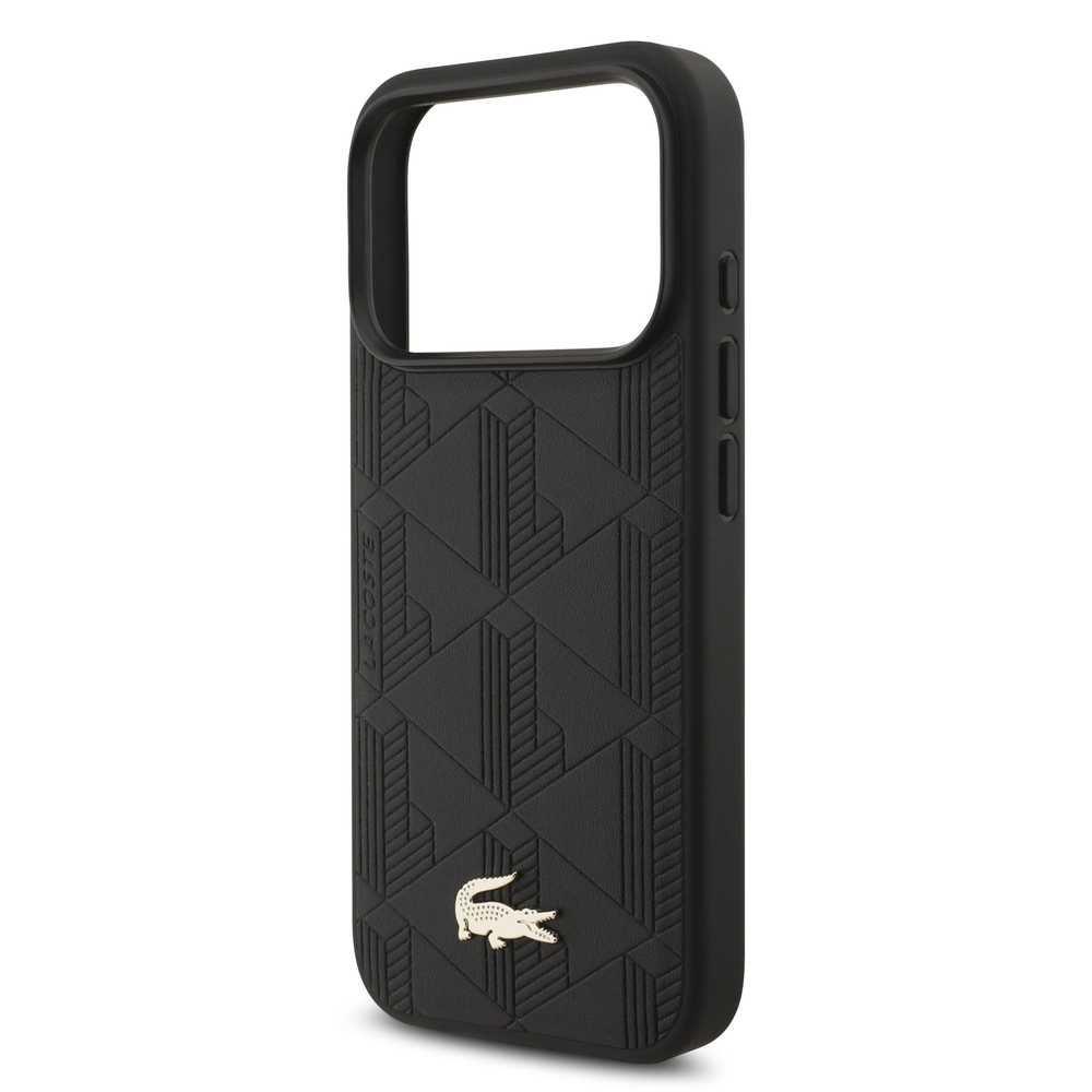 Lacoste PU Nomogramme Gold Logo MagSafe dėklas skirtas iPhone 17 Pro juodos spalvos