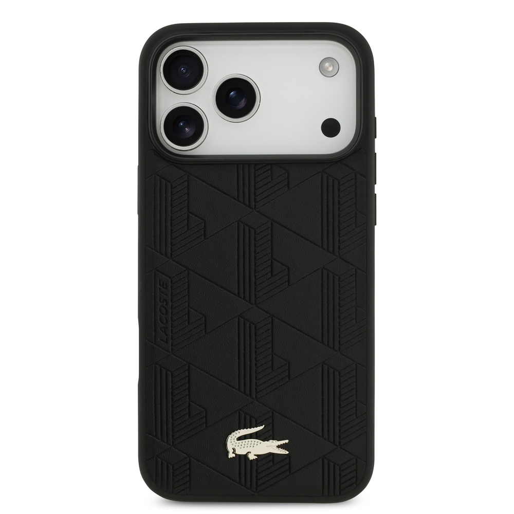 Lacoste PU Nomogramme Gold Logo MagSafe dėklas skirtas iPhone 17 Pro Max juodos spalvos