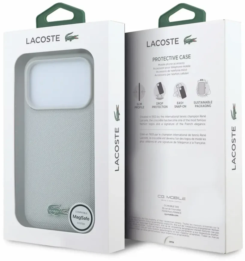 Dėklas Lacoste PVC Iconic Petit Pique Metal Logo MagSafe Case for iPhone 18 Pro Max Light Pilkas