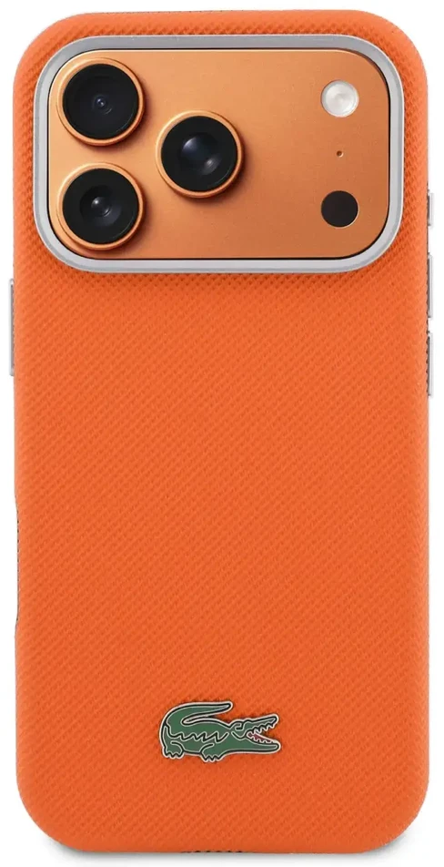 Lacoste PVC Petit Pique Semi Wrap MagSafe dėklas skirtas Apple iPhone 17 Pro Max oranžinės spalvos