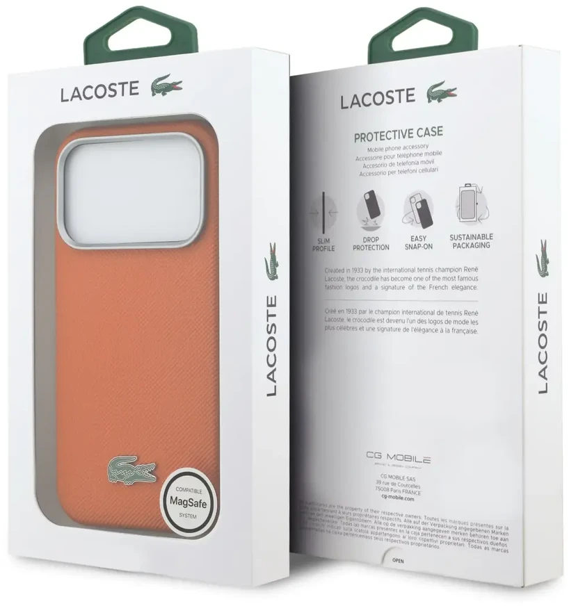 Lacoste PVC Petit Pique Semi Wrap MagSafe dėklas skirtas Apple iPhone 17 Pro Max oranžinės spalvos
