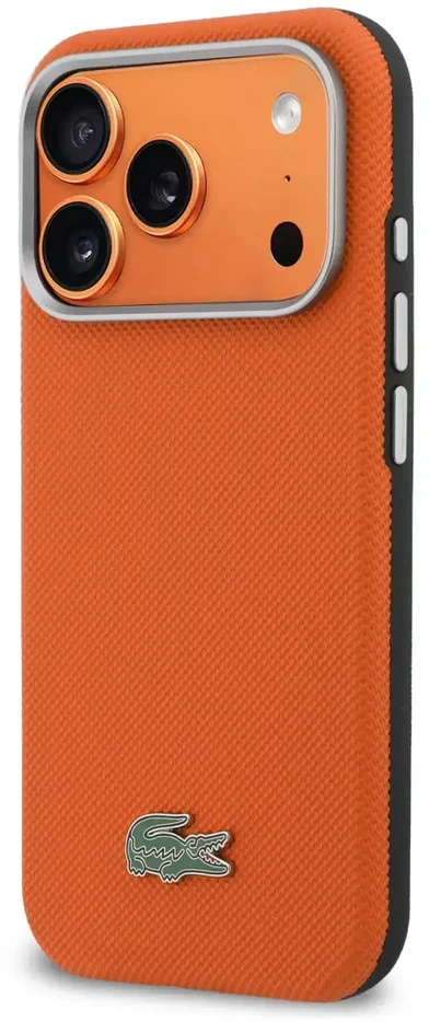 Lacoste PVC Petit Pique Semi Wrap MagSafe dėklas skirtas Apple iPhone 17 Pro Max oranžinės spalvos