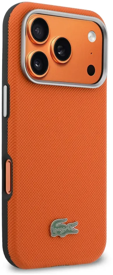 Lacoste PVC Petit Pique Semi Wrap MagSafe dėklas skirtas Apple iPhone 17 Pro Max oranžinės spalvos