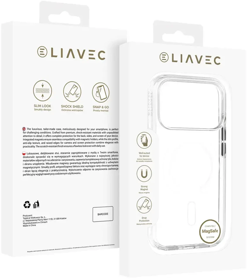 Dėklas Liavec Pure Case with camera control button do Iphone 18 Pro/17 Pro balta