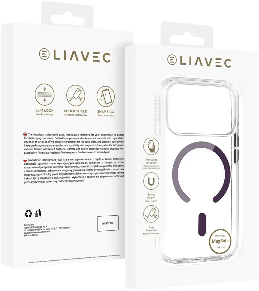Liavec Pure dėklas su kameros valdymo mygtuku, skirtas iPhone 18 Pro/17 Pro, violetinis