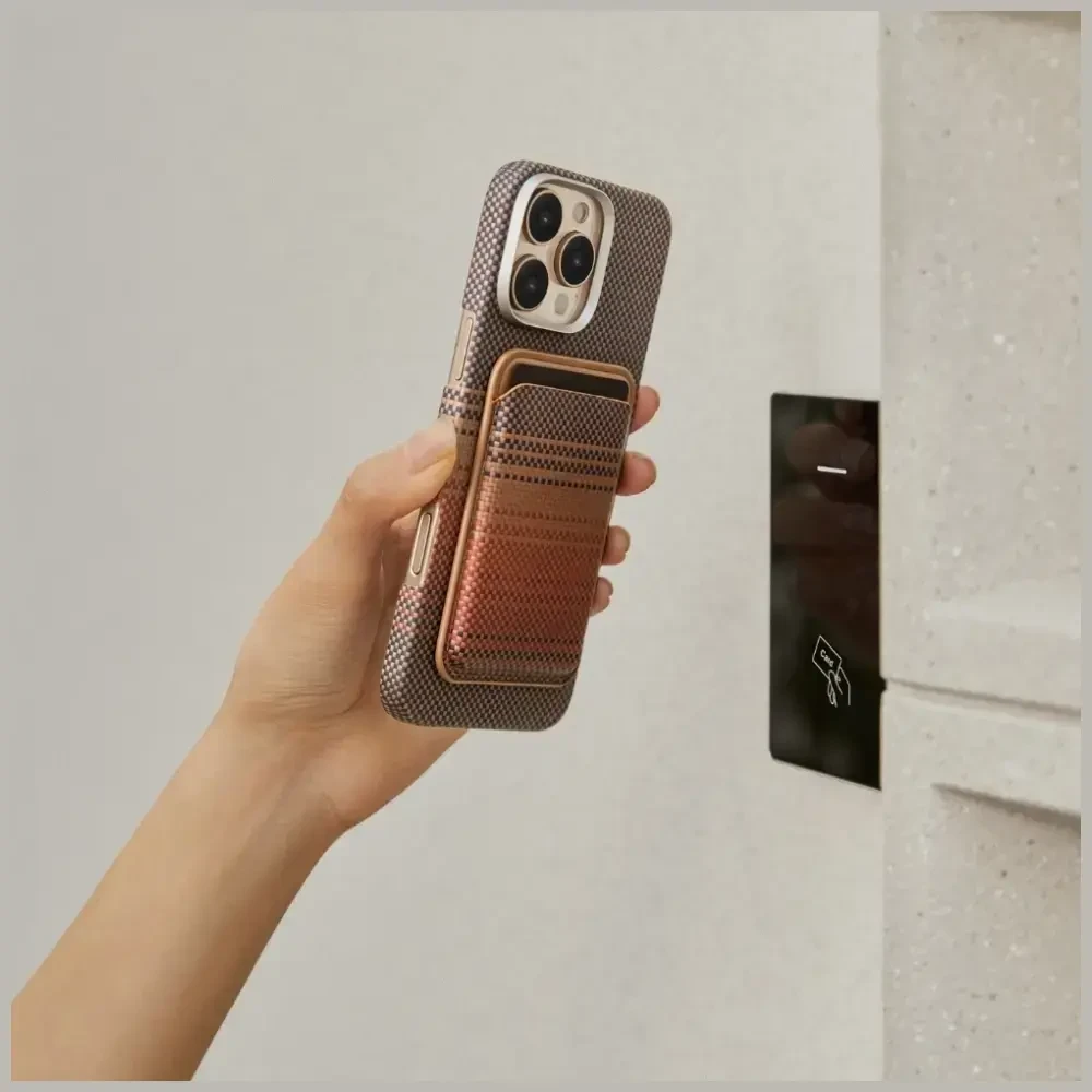 Dėklas Magnetinė piniginė PITAKA Woven Wallet MagSafe telefonui, sunset