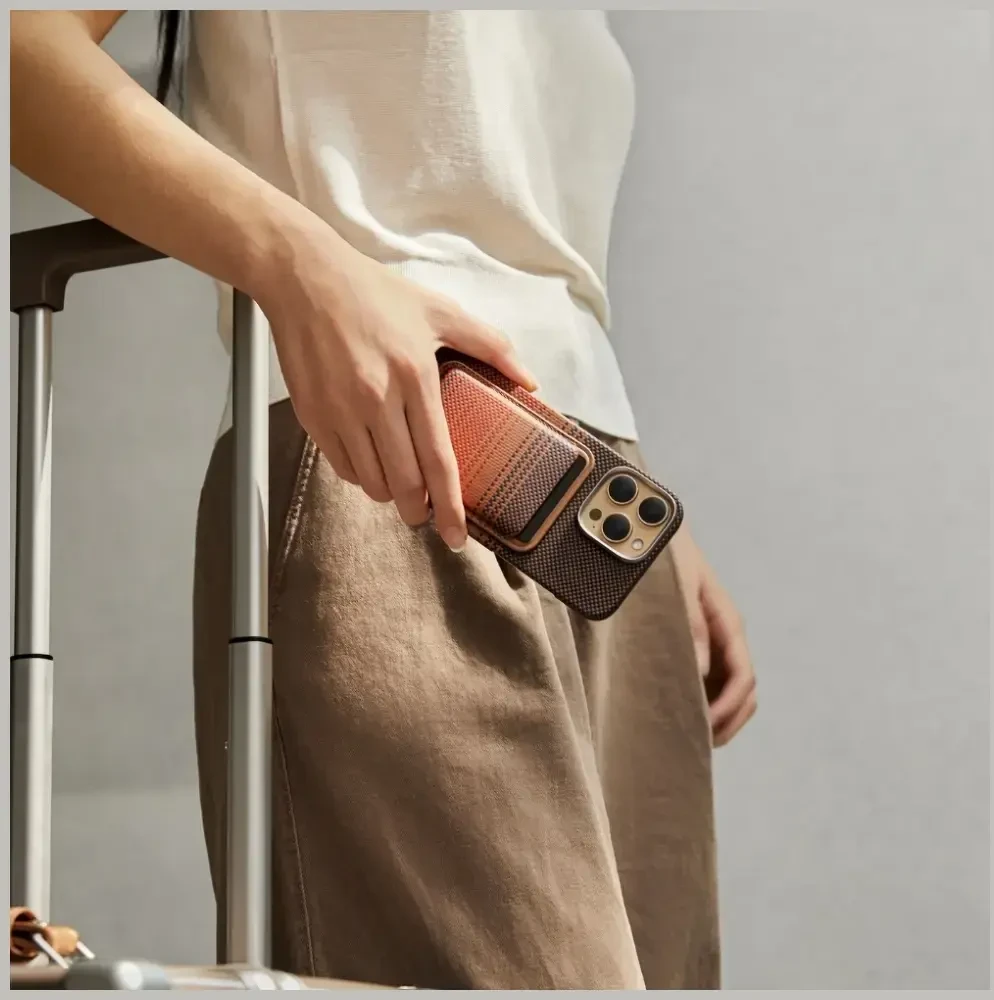 Dėklas Magnetinė piniginė PITAKA Woven Wallet MagSafe telefonui, sunset