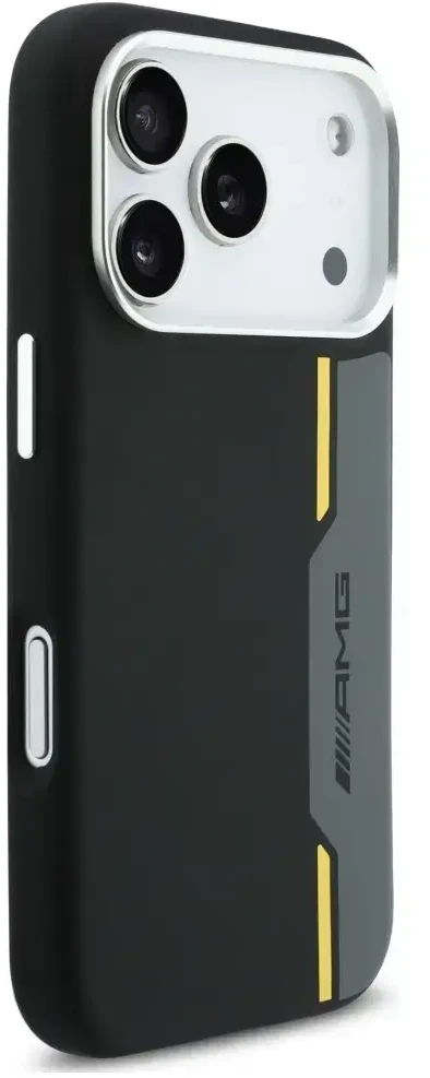 Mercedes Dėklas AMG HC Silicone Bow Lines MagSafe skirtas iPhone 18 Pro Max / 17 Pro Max, juodai geltonas
