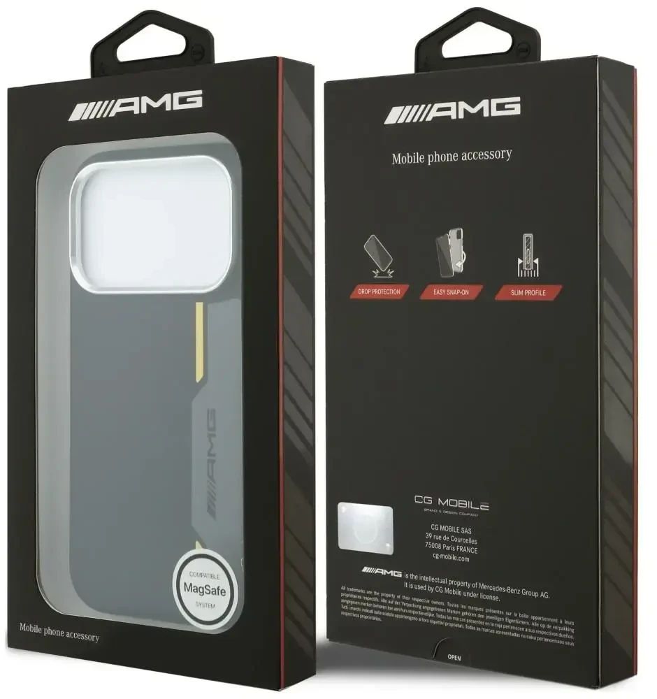 Mercedes Dėklas AMG HC Silicone Bow Lines MagSafe skirtas iPhone 18 Pro Max / 17 Pro Max, juodai geltonas