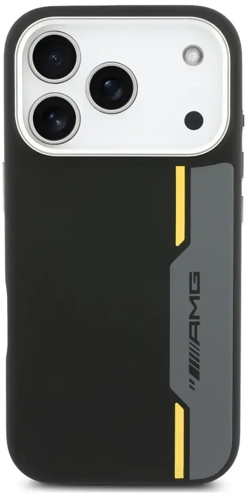 Mercedes Dėklas AMG HC Silicone Bow Lines MagSafe skirtas iPhone 18 Pro Max / 17 Pro Max, juodai geltonas