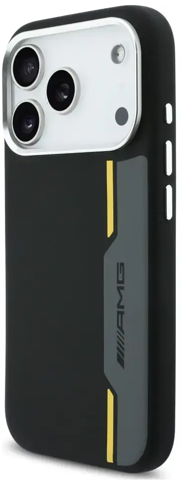 Mercedes Dėklas AMG HC Silicone Bow Lines MagSafe skirtas iPhone 18 Pro Max / 17 Pro Max, juodai geltonas