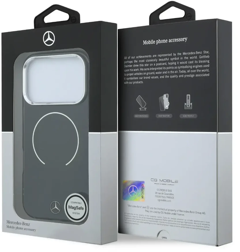 Mercedes PC/TPU dvigubo sluoksnio MagSafe dėklas, skirtas iPhone 18 Pro, juodas/antracito spalvos