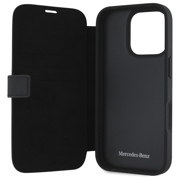 Mercedes MEBKP16L23RBGVK Apple iPhone 16 Pro 6.3" dėklas telefonui juodos spalvos Leather Wood Imitation