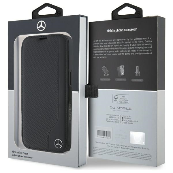 Mercedes MEBKP16L23RBGVK Apple iPhone 16 Pro 6.3" dėklas telefonui juodos spalvos Leather Wood Imitation