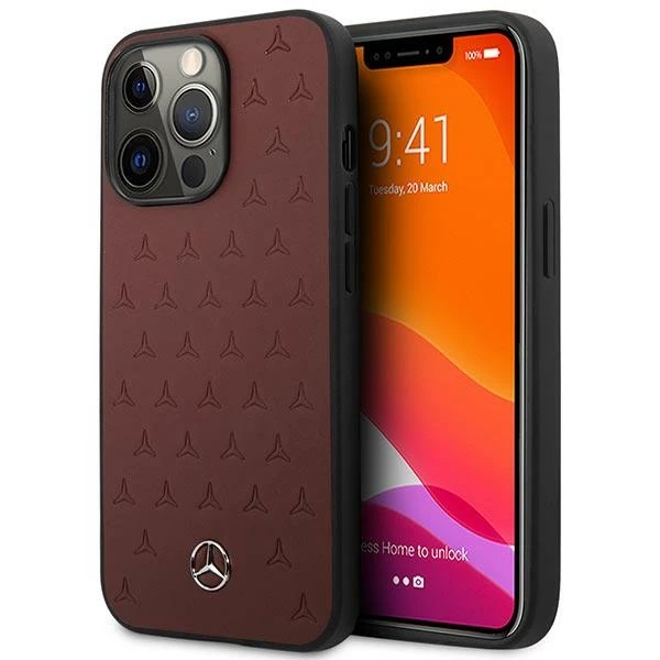 Mercedes MEHCP13LPSQRE iPhone 13 Pro / 13 6,1" raudona/raudona kietas dėklas, odos žvaigždžių raštas