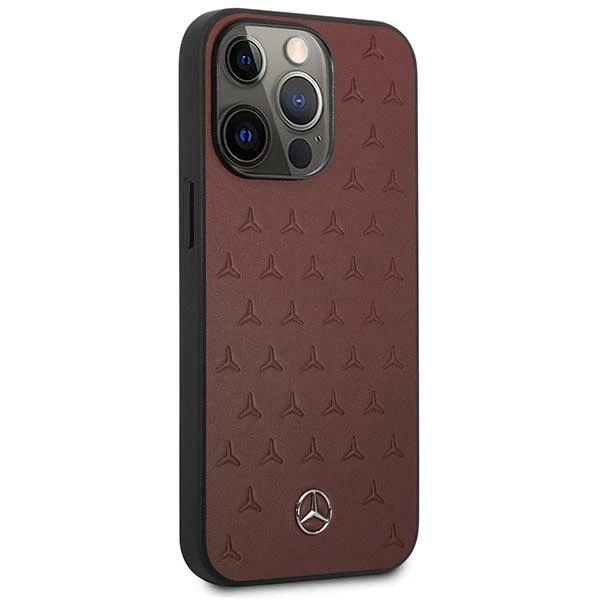 Mercedes MEHCP13LPSQRE iPhone 13 Pro / 13 6,1" raudona/raudona kietas dėklas, odos žvaigždžių raštas