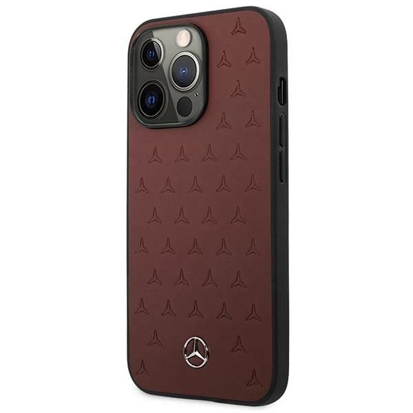 Mercedes MEHCP13LPSQRE iPhone 13 Pro / 13 6,1" raudona/raudona kietas dėklas, odos žvaigždžių raštas
