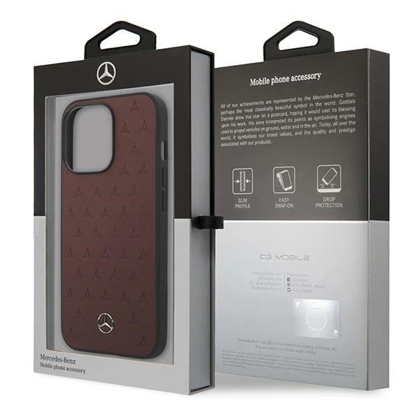 Mercedes MEHCP13LPSQRE iPhone 13 Pro / 13 6,1" raudona/raudona kietas dėklas, odos žvaigždžių raštas