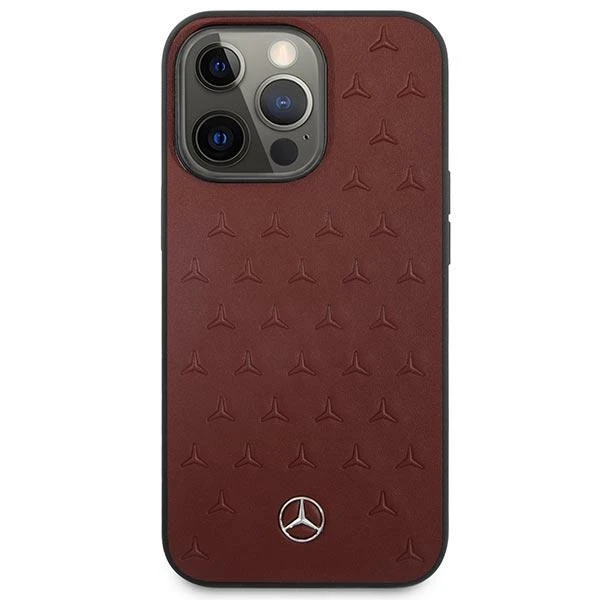 Mercedes MEHCP13LPSQRE iPhone 13 Pro / 13 6,1" raudona/raudona kietas dėklas, odos žvaigždžių raštas