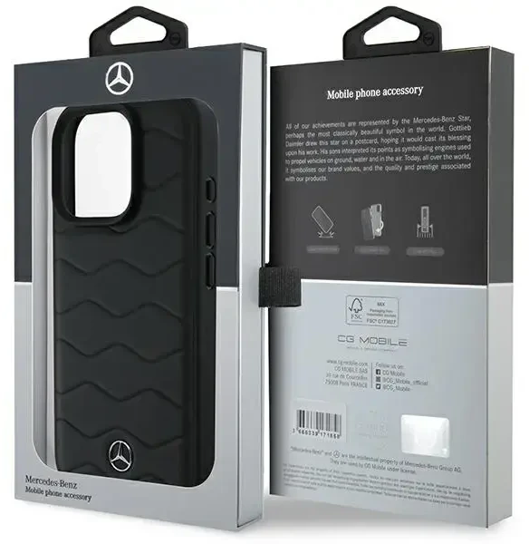 Mercedes MB Waves Leather Apple iPhone 16 Pro Case - dėklas telefonui juodos spalvos