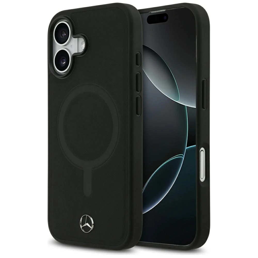 Mercedes Plain Smooth Leather MagSafe dėklas Apple iPhone 17 juodos spalvos