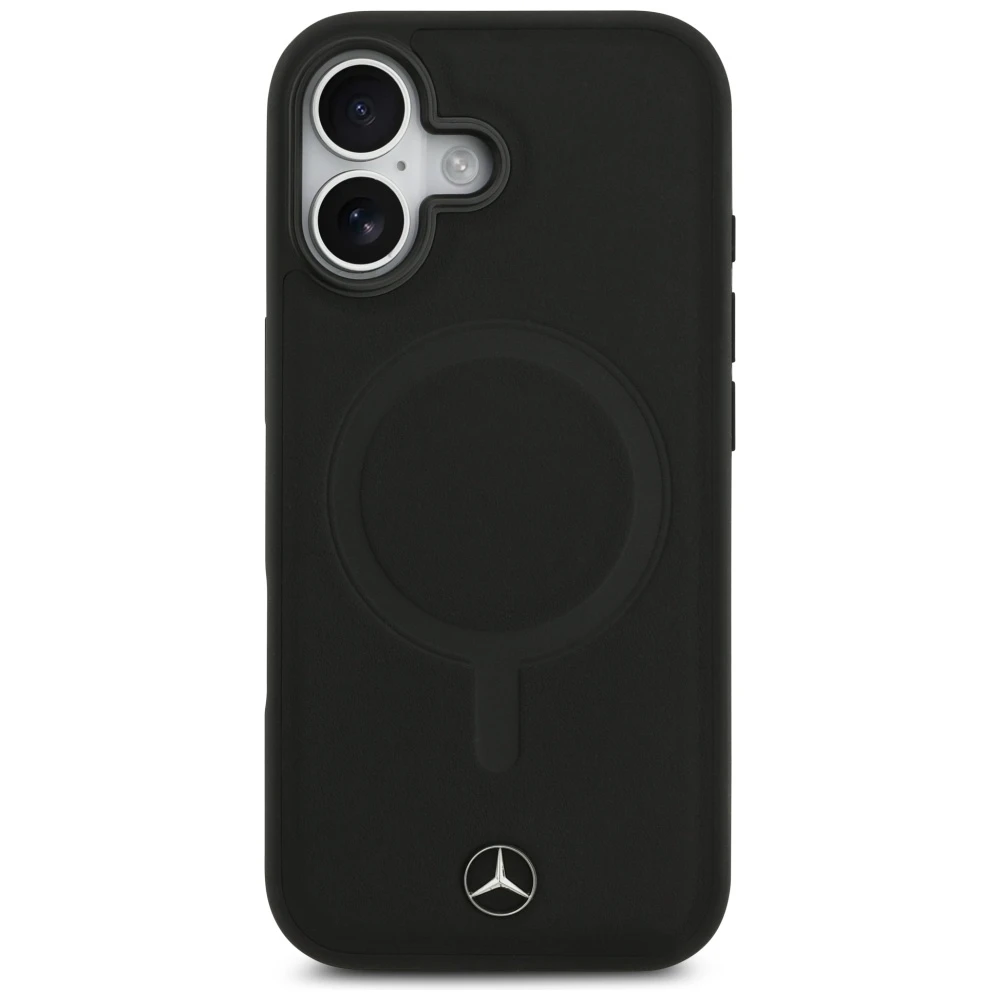 Mercedes Plain Smooth Leather MagSafe dėklas Apple iPhone 17 juodos spalvos