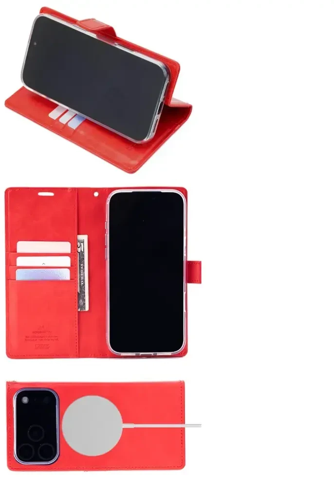 Mercury BlueMoon Diary MagSafe Dėklas skirtas iPhone 17 Pro Max / 18 Pro Max Raudona