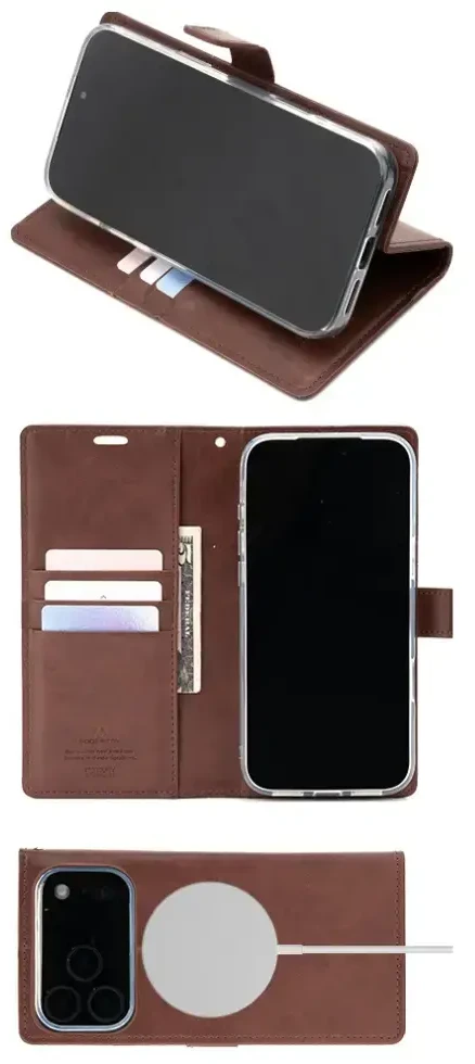 Mercury BlueMoon Diary MagSafe Dėklas skirtas iPhone 17 Pro Max / 18 Pro Max Brown
