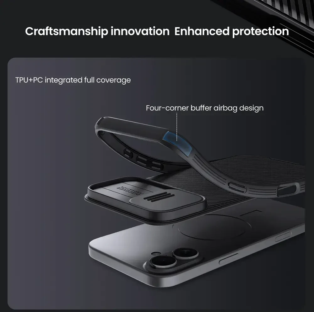 Nillkin CamShield PRO Hard Apple iPhone 16 dėklas telefonui juodos spalvos