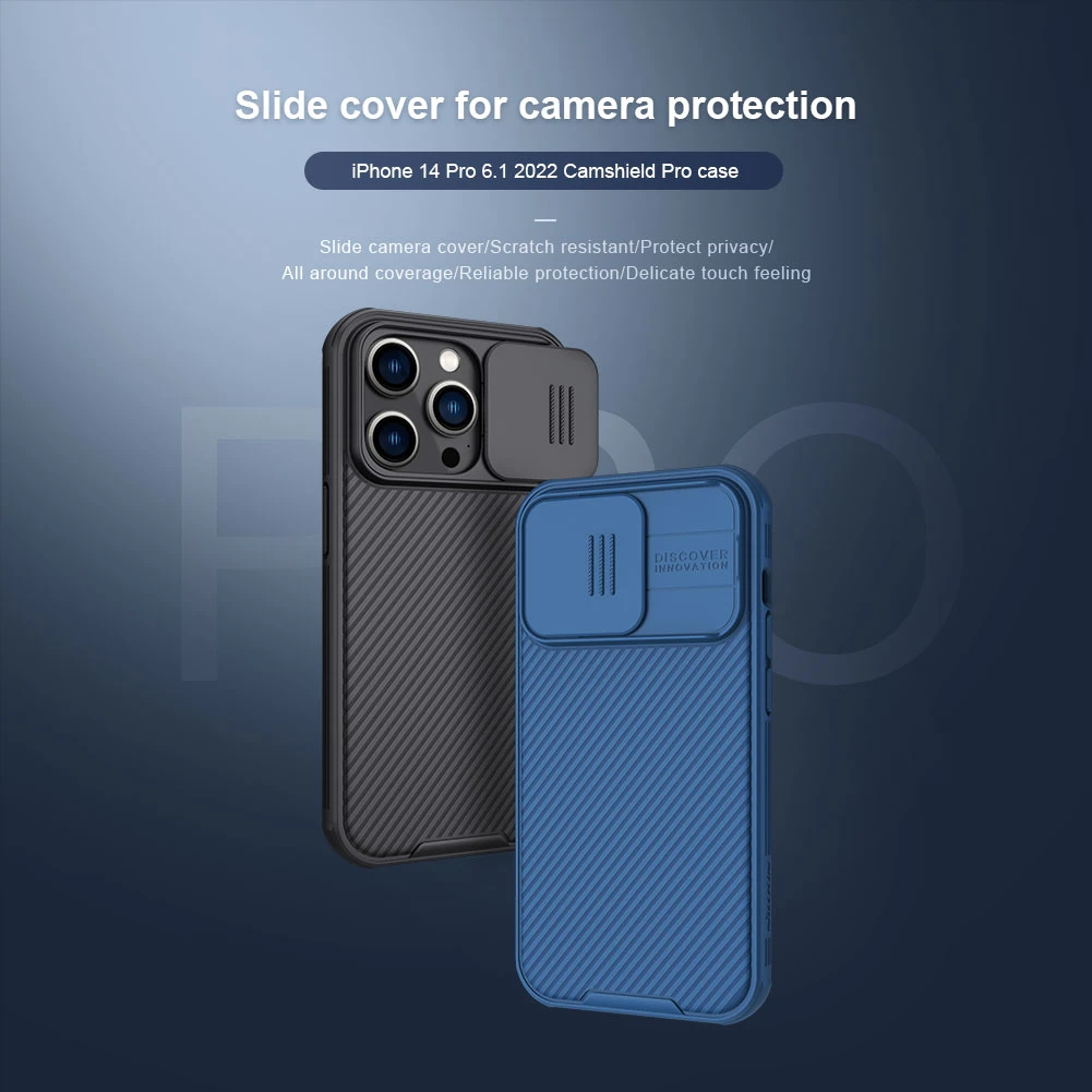 Dėklas Nillkin CamShield Pro Apple iPhone 14 Pro mėlynas