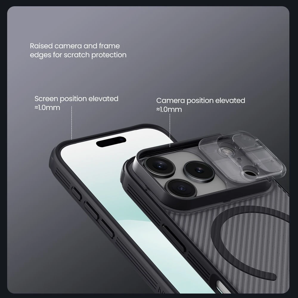 Nillkin CamShield PRO Magnetic Hard dėklas skirtas Apple iPhone 17 Pro skaidrus juodos spalvos