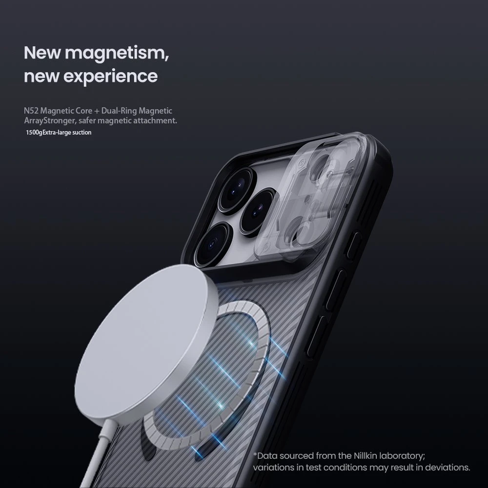 Nillkin CamShield PRO Magnetic Hard dėklas skirtas Apple iPhone 17 Pro skaidrus juodos spalvos