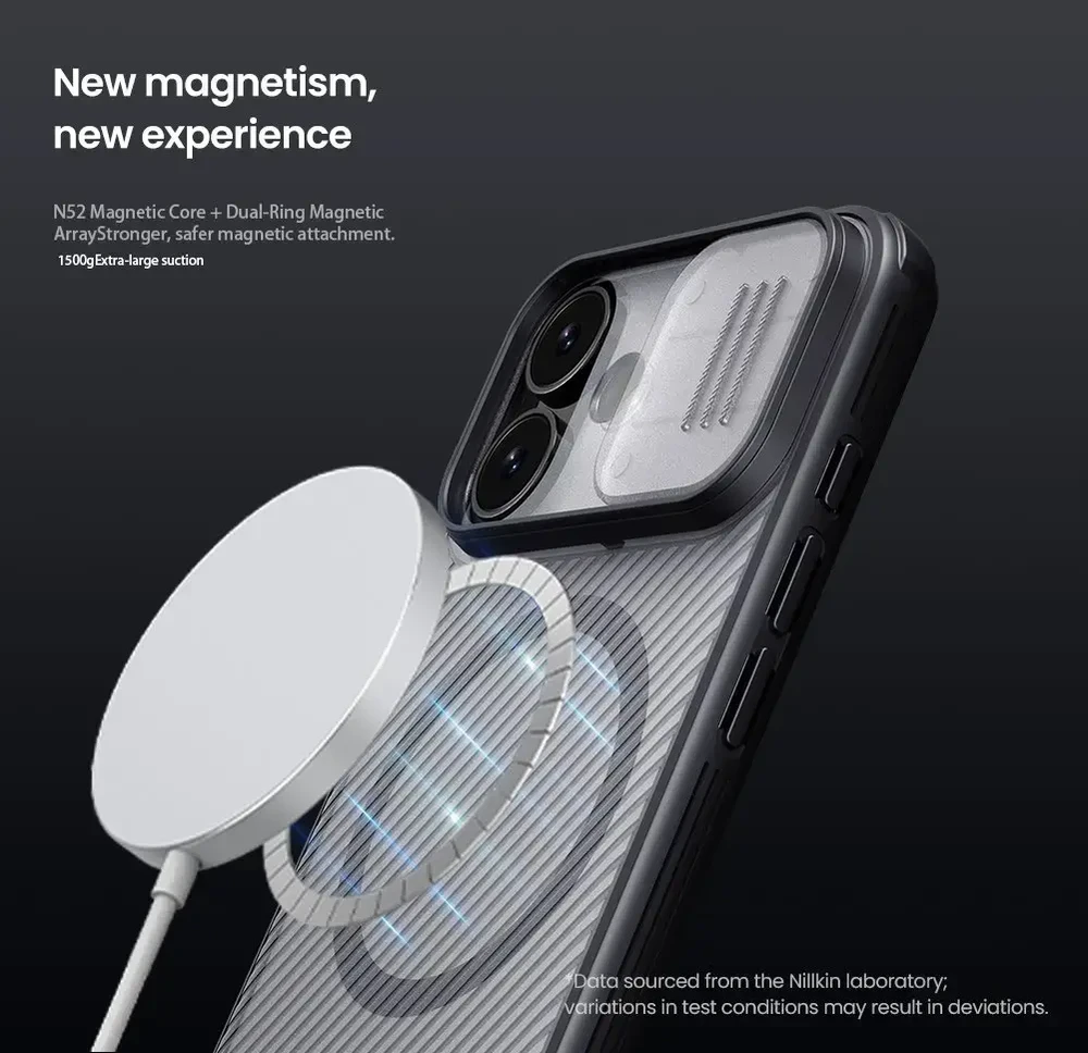 Nillkin CamShield PRO Magnetic Hard dėklas skirtas Apple iPhone 17 skaidrus juodos spalvos