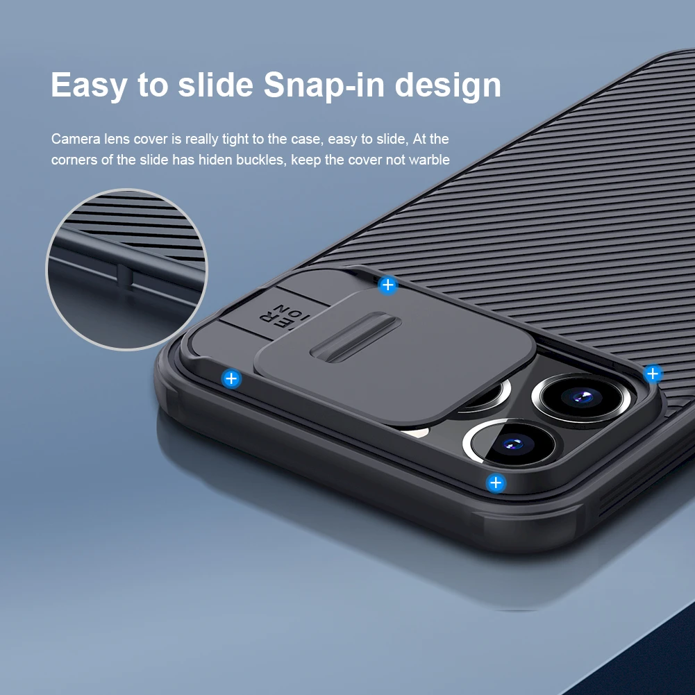 „Nillkin CamShield Pro Magnetic Case“ šarvuotas dėklas, skirtas „iPhone 13 Pro Max“ ir kameros apsaugai, juodas (suderinamas su „MagSafe“)