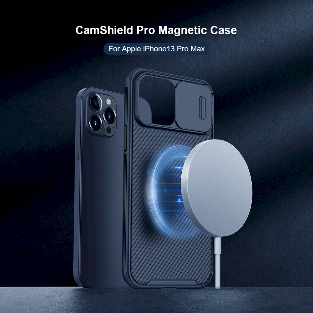 „Nillkin CamShield Pro Magnetic Case“ šarvuotas dėklas, skirtas „iPhone 13 Pro Max“ ir kameros apsaugai, juodas (suderinamas su „MagSafe“)