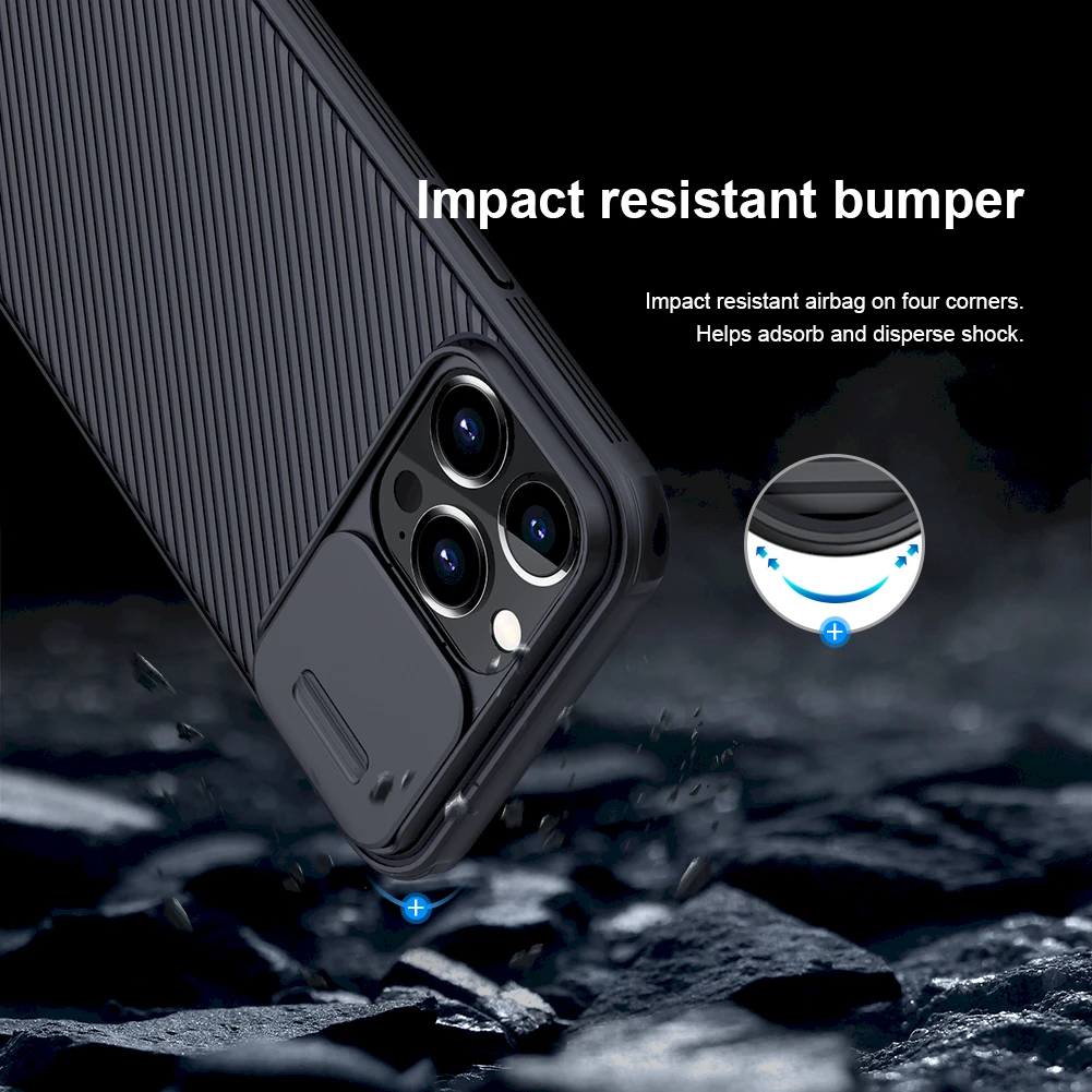 „Nillkin CamShield Pro Magnetic Case“ šarvuotas dėklas, skirtas „iPhone 13 Pro Max“ ir kameros apsaugai, juodas (suderinamas su „MagSafe“)