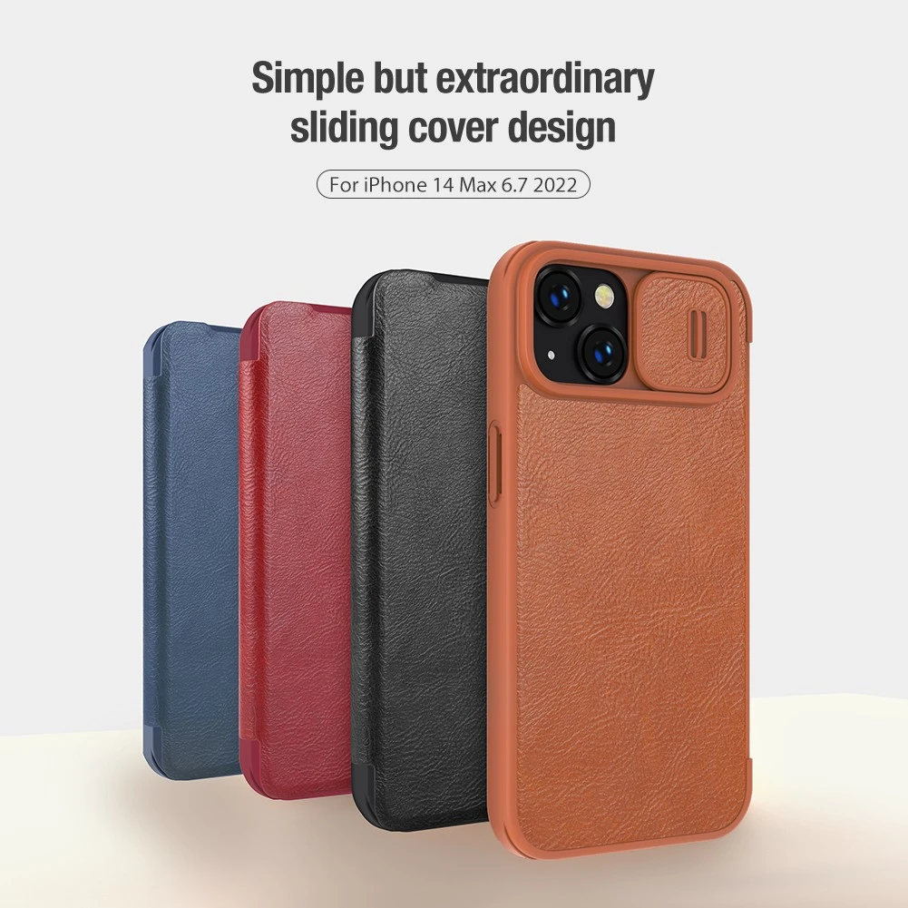 Dėklas Nillkin Qin Pro Leather Apple iPhone 14 Plus mėlynas
