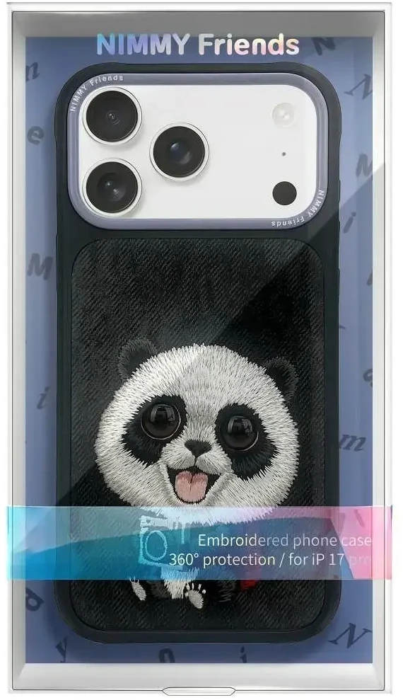 NIMMY dėklas BIG EYED GIANT PANDA, skirtas IPHONE 18 Pro/17 Pro, juodas