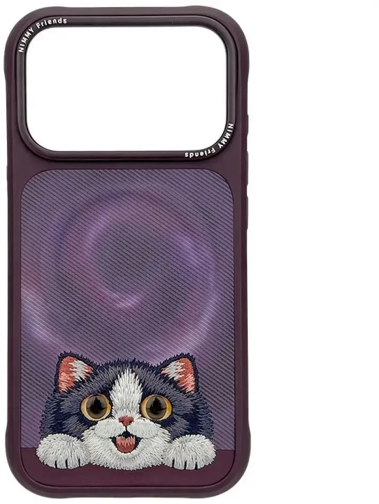 NIMMY dėklas BIG EYED LYING CREAM CAT, suderinamas su MagSafe, skirtas IPHONE 18 Pro Max/17 Pro Max, violetinė