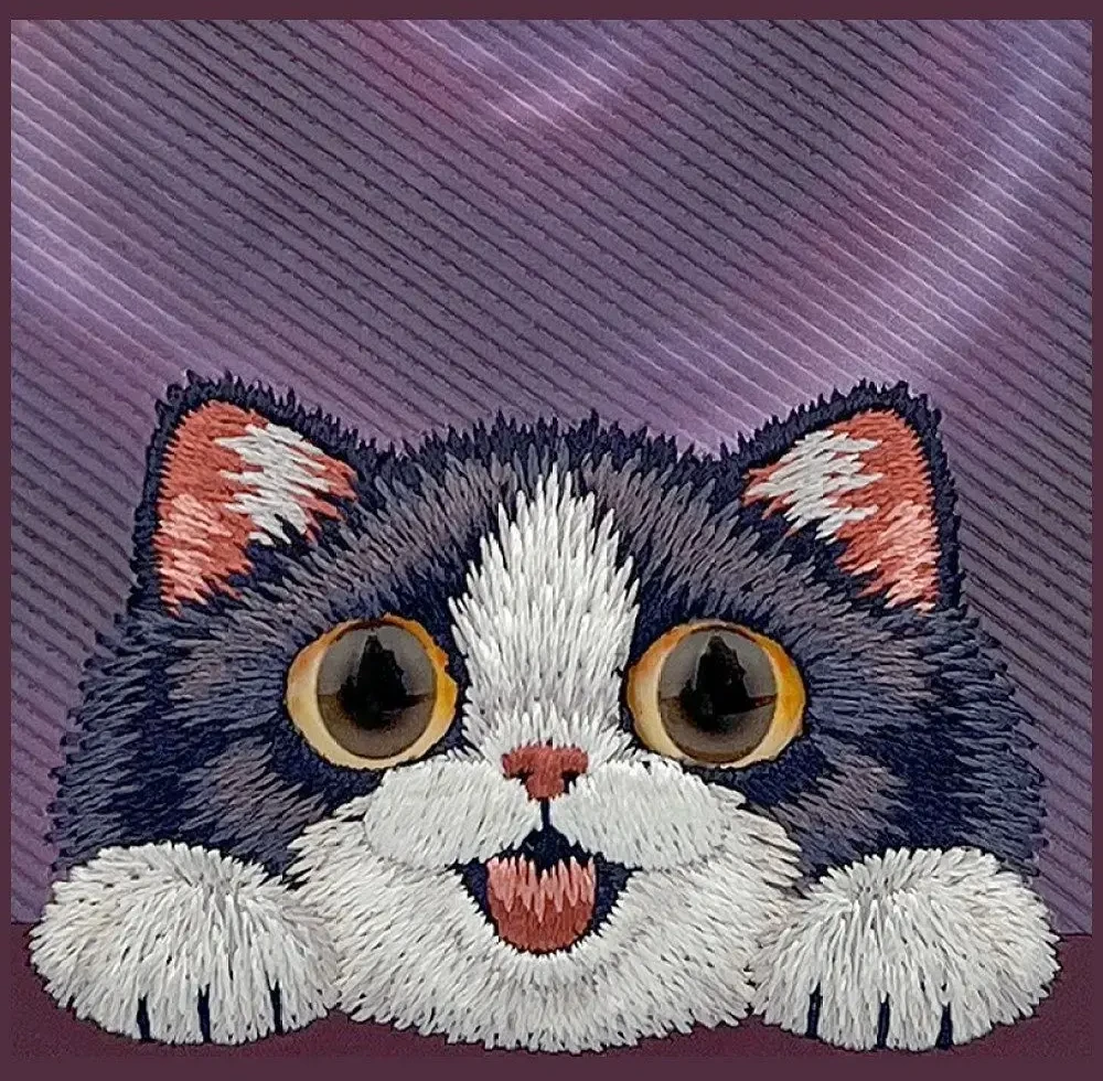 NIMMY dėklas BIG EYED LYING CREAM CAT, suderinamas su MagSafe, skirta IPHONE 18 Pro/17 Pro, purpurinė