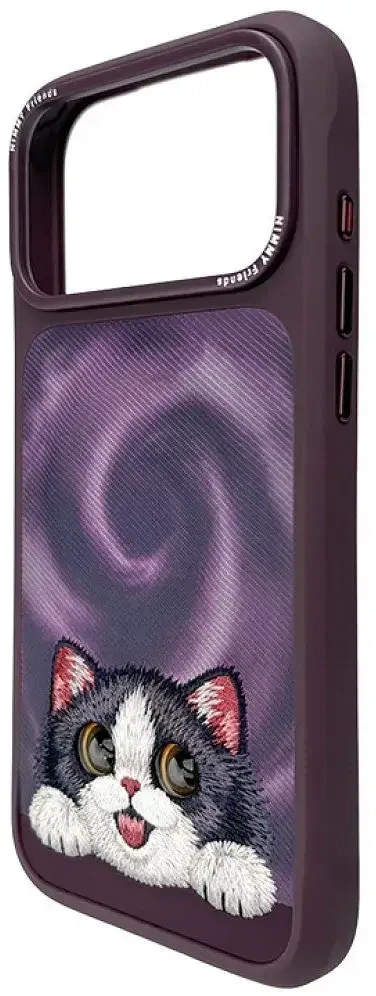 NIMMY dėklas BIG EYED LYING CREAM CAT, suderinamas su MagSafe, skirtas IPHONE 18 Pro Max/17 Pro Max, violetinė