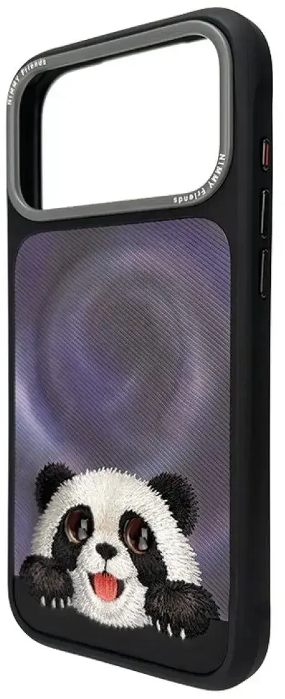 NIMMY dėklas BIG EYED LYING GIANT PANDA, suderinamas su MagSafe, skirta IPHONE 18 Pro/17 Pro, juodas