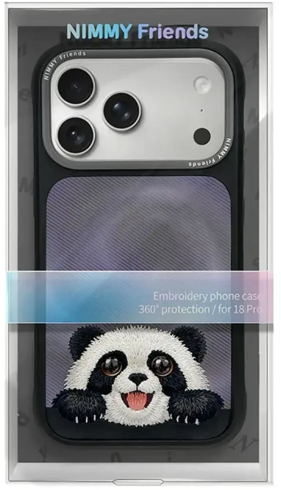 NIMMY dėklas BIG EYED LYING GIANT PANDA, suderinamas su MagSafe, skirta IPHONE 18 Pro/17 Pro, juodas