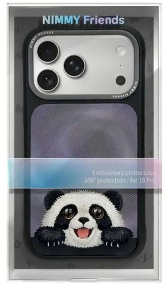 NIMMY dėklas BIG EYED LYING GIANT PANDA, suderinamas su MagSafe, skirtas IPHONE 18 Pro Max/17 Pro Max, juodas