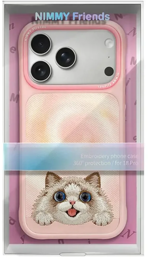NIMMY dėklas BIG EYED LYING RAGDOLL CAT suderinamas su MagSafe, skirtas IPHONE 18 Pro/17 Pro, rožinis