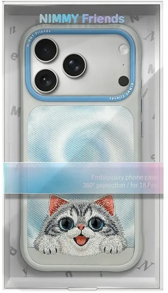 NIMMY dėklas BIG EYED LYING Sidabrinis SHADED CAT, suderinamas su MagSafe, skirtas IPHONE 18 Pro/17 Pro, juodas