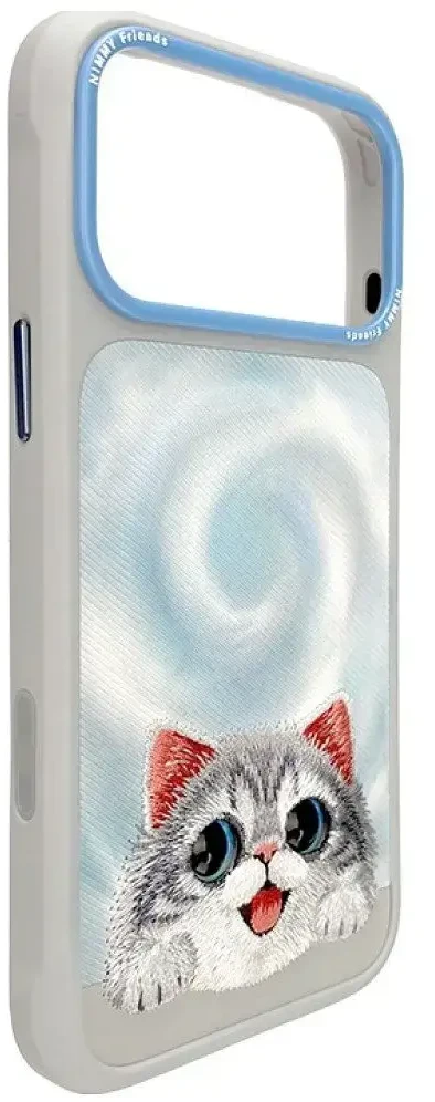 NIMMY dėklas BIG EYED LYING Sidabrinis SHADED CAT, suderinamas su MagSafe, skirtas IPHONE 18 Pro/17 Pro, juodas