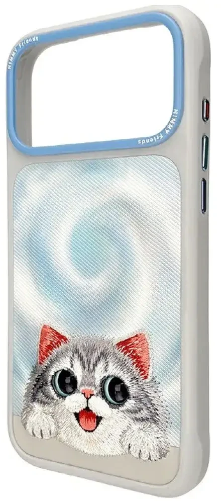 NIMMY dėklas BIG EYED LYING Sidabrinis SHADED CAT suderinamas su MagSafe, skirtas IPHONE 18 Pro Max/17 Pro Max, pilkas