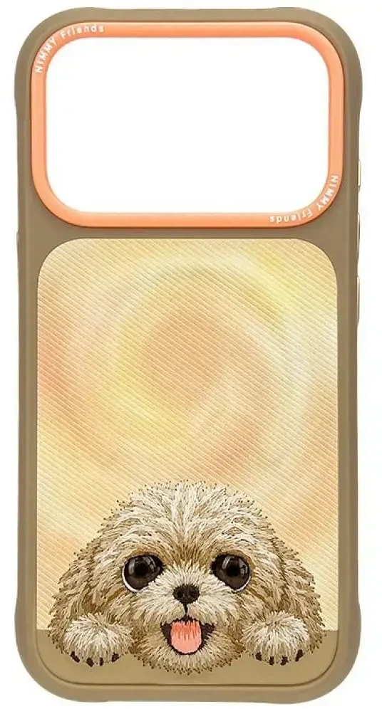 NIMMY dėklas BIG EYED LYING TEDDY POODLE, suderinamas su MagSafe, skirtas IPHONE 18 Pro/17 Pro, ruda