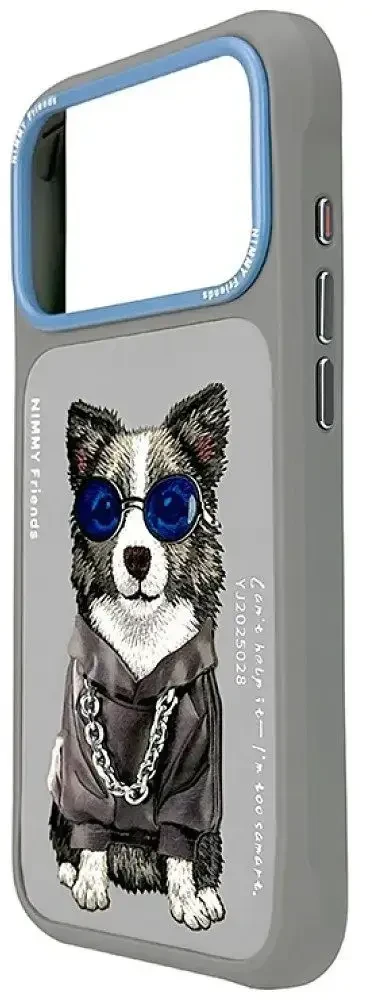 NIMMY dėklas GLASSES COOL DOG, skirtas IPHONE 18 Pro Max/17 Pro Max, pilkas